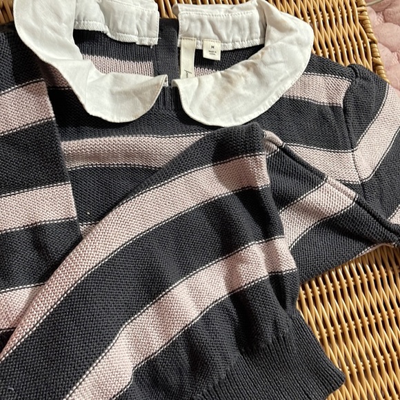 Frenchi sweater with collar. Striped with light pink - Picture 5 of 7